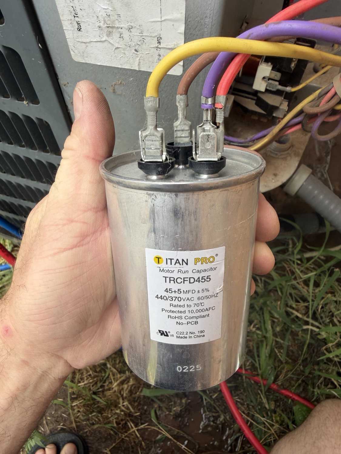 HVAC run capacitor replacement documented during service